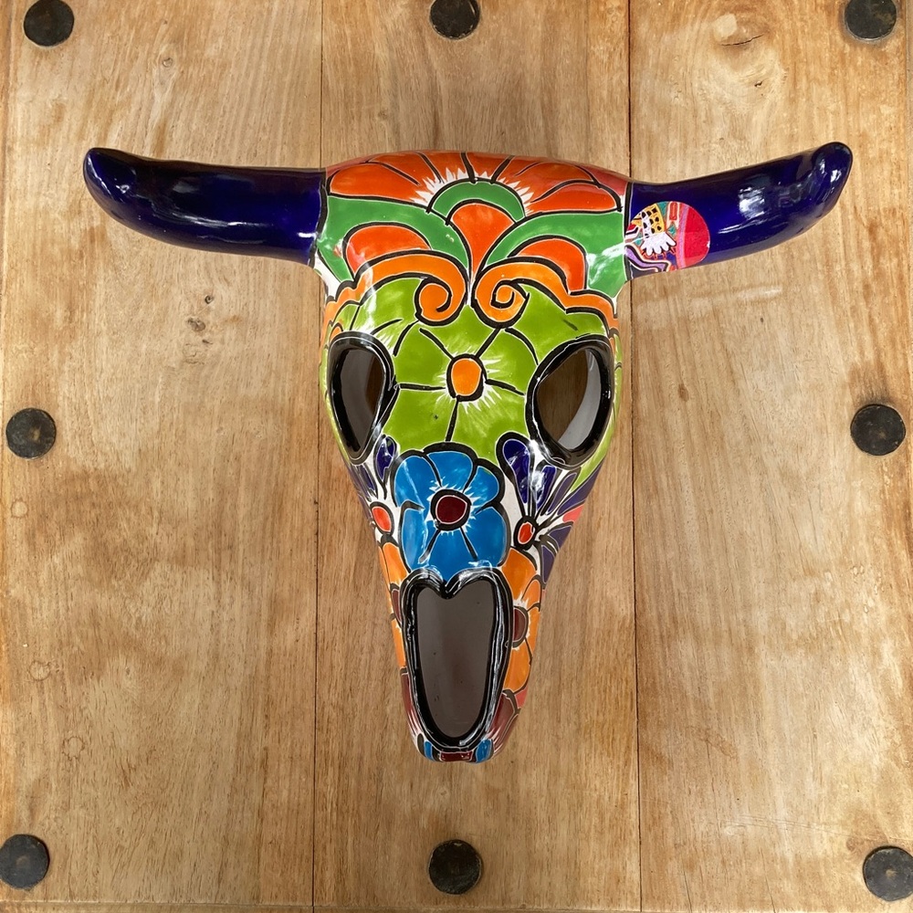 Handcrafted Multicolor Ceramic Bull Skull Decor

New without tags